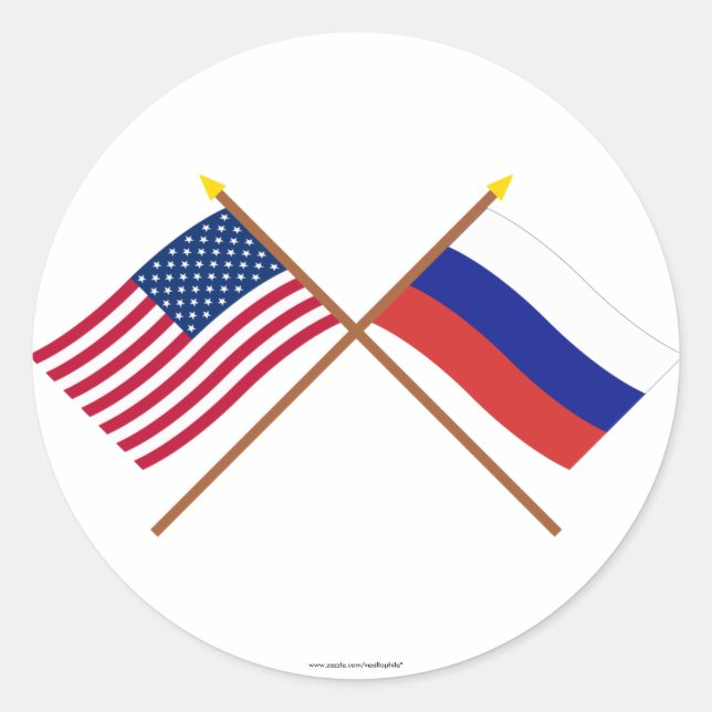 Die USA und Russland überquerten die Fahnen Runder Aufkleber (Vorderseite)