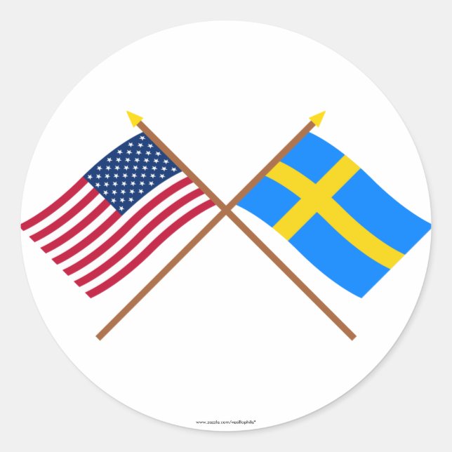 Die USA und Schweden überquerten die Flaggen Runder Aufkleber (Vorderseite)