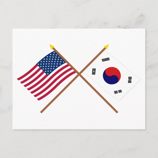 Die USA und Südkorea überquerten die Fahnen Postkarte (Vorderseite)