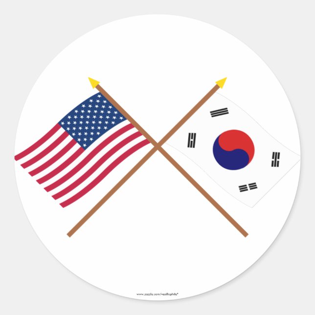Die USA und Südkorea überquerten die Fahnen Runder Aufkleber (Vorderseite)