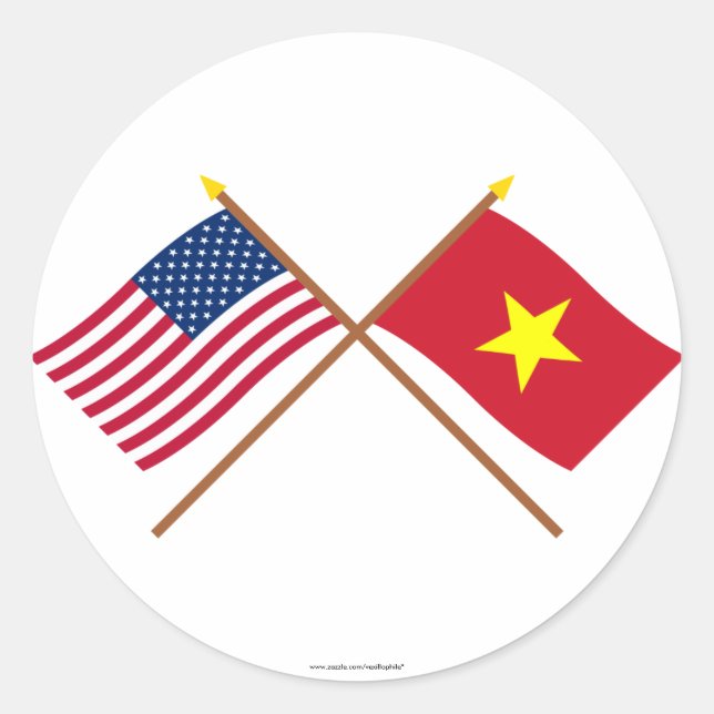 Die USA und Vietnam überquerten die Flaggen Runder Aufkleber (Vorderseite)