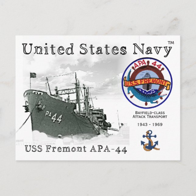 DIE USS FREMONT APA-44 ATTACK TRANSPORT POSTCARD POSTKARTE (Vorderseite)