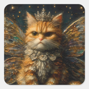 Die verärgerte kleine entzückende Fee Ginger Cat Quadratischer Aufkleber