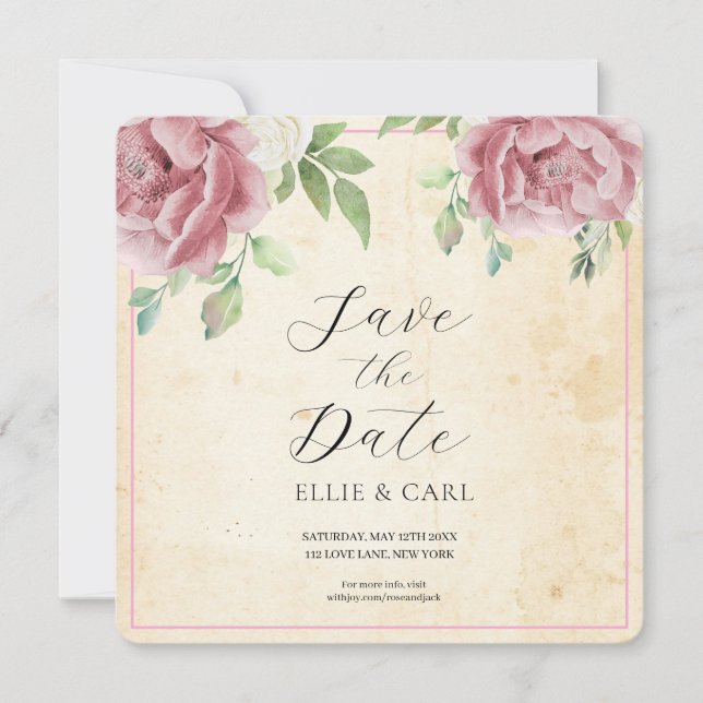 Die verblasste Rose Hochzeit Save The Date (Vorderseite)