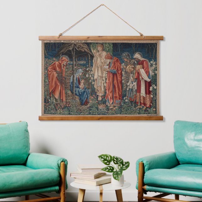 Die Verehrung der Magi durch Edward Burne-Jones Wandteppich Mit Holzrahmen (Wohnzimmer)