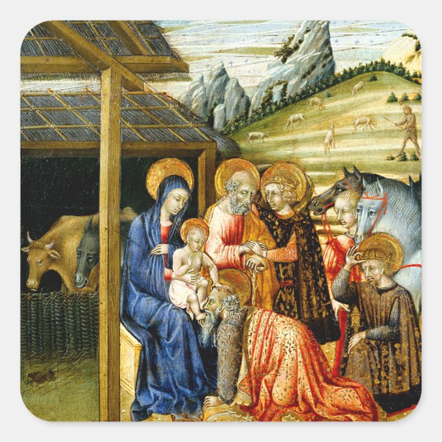 Die Verehrung der Magi durch Giovanni di Paolo Quadratischer Aufkleber (Vorderseite)