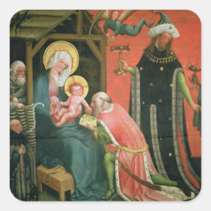 Die Verehrung der Magi (Öl auf Tafel) Quadratischer Aufkleber