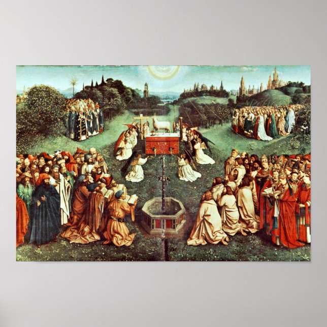 Die Verehrung des mystischen Lamms durch Eyck Hube Poster (Vorne)
