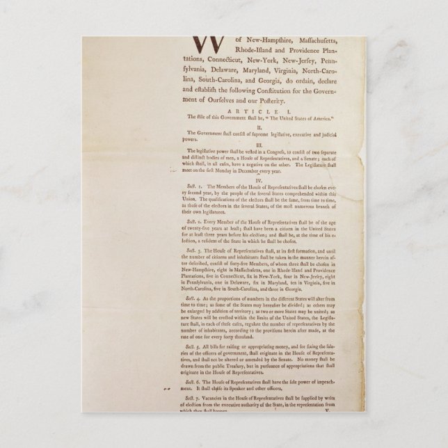 Die Verfassung der Staaten von 1787 Postkarte (Vorderseite)