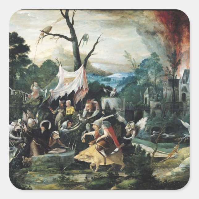 Die Versuchung des Hl. Anthony 2 Quadratischer Aufkleber (Vorderseite)