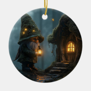 Die verzauberte Gnome-Hütte im Mondschein: Fantasi Keramik Ornament