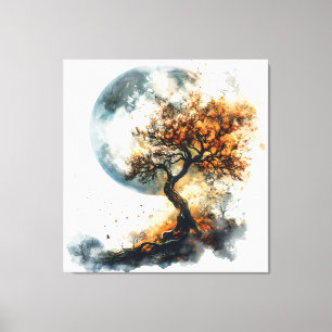 Die verzauberte Herbstnacht: Silhouette Tree & Maj Leinwanddruck