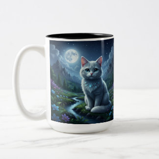 Die verzauberte Mondlicht-Katzen-Keramik-Tasse Zweifarbige Tasse