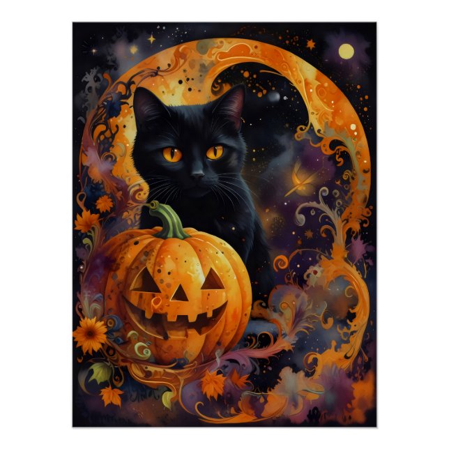 Die verzauberte Nacht: Die Katze und der Kürbis Poster (Vorderseite)