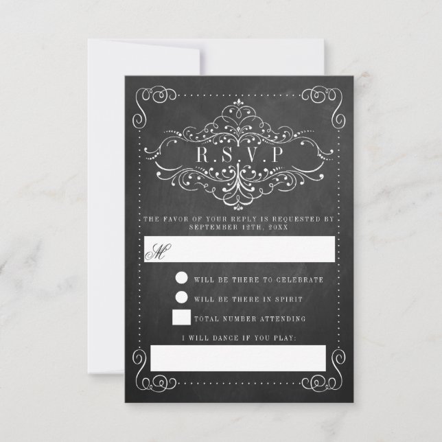 Die Verzierte Chalkboard-Hochzeitskollektion RSVP Karte (Vorderseite)