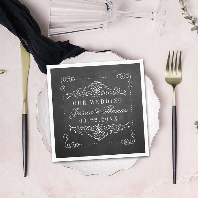 Die Verzierte Chalkboard-Hochzeitskollektion Serviette (Von Creator hochgeladen)