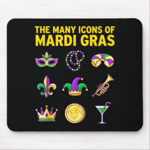 Die vielen Icons von Mardi Gras Lila Grün Grafik  Mousepad