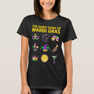 Die vielen Icons von Mardi Gras Lila Grün Grafik  T-Shirt