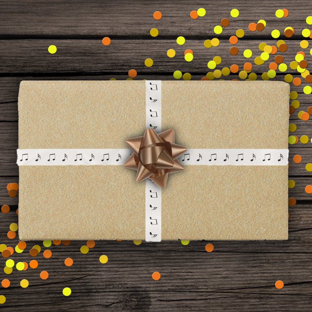 Die Vielfalt der schwarzen Musiknoten in Weiß Satinband (All occasion or birthday ribbon with a musical theme with black music notes on white for gift wrap.)