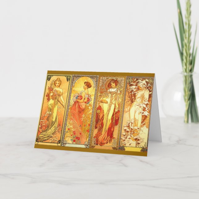 Die vier Jahreszeiten - Alfons Mucha Karte (Vorderseite)