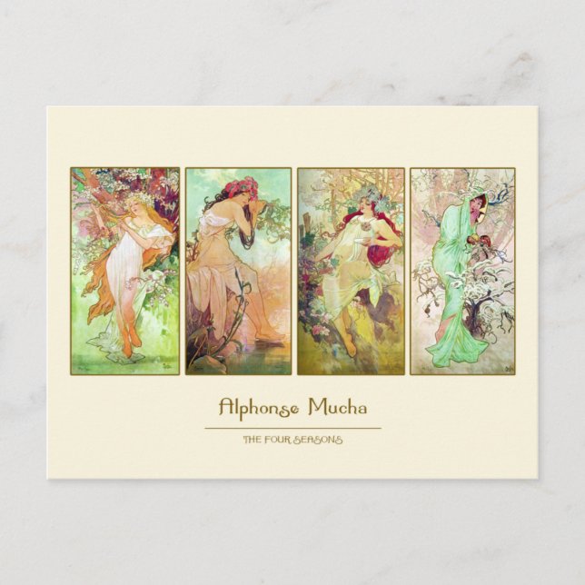Die vier Jahreszeiten, Alphonse Mucha Postkarte (Vorderseite)