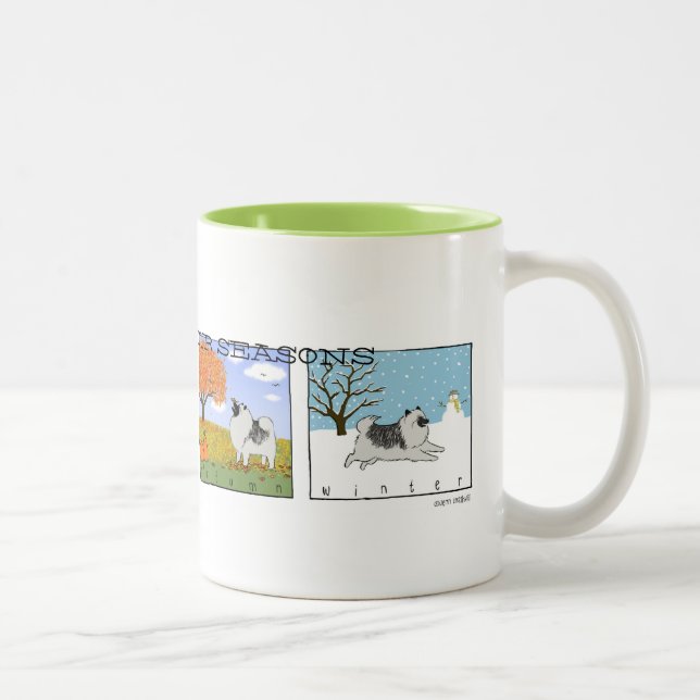 Die vier Jahreszeiten eines Keeshond | Keeshond Ca Zweifarbige Tasse (Rechts)
