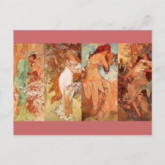 Die vier Jahreszeiten - Jugendstil Postkarte