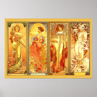 Die vier Jahreszeiten - von Alfons Mucha Poster
