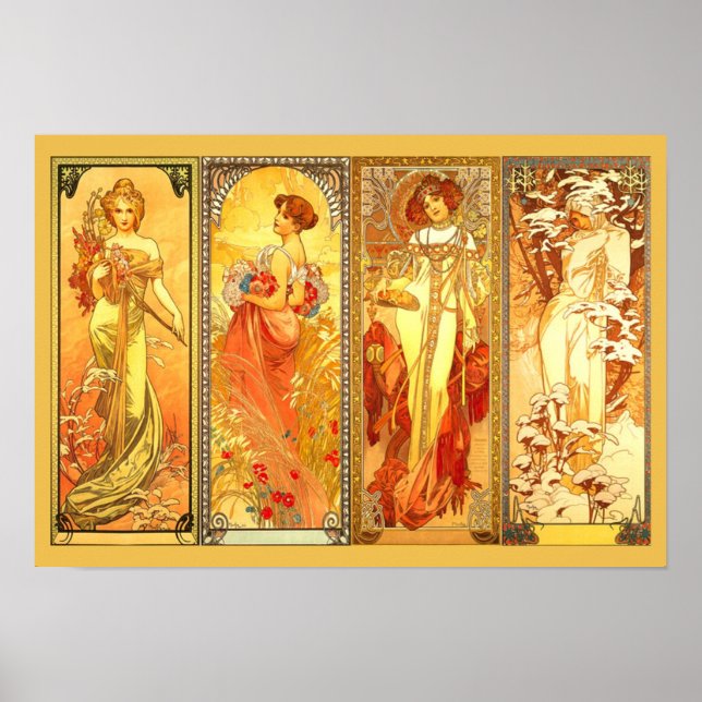 Die vier Jahreszeiten - von Alfons Mucha Poster (Vorne)