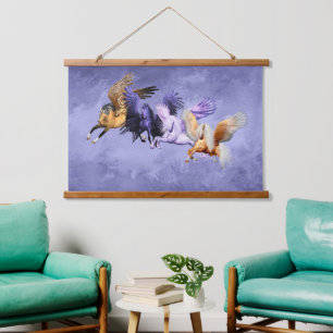 Die vier Pegasi-fliegenden Pferde Pegasus-Hengste Wandteppich Mit Holzrahmen
