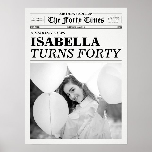 Die vierzigste Zeitung zum 40. Geburtstag Poster (Vorne)