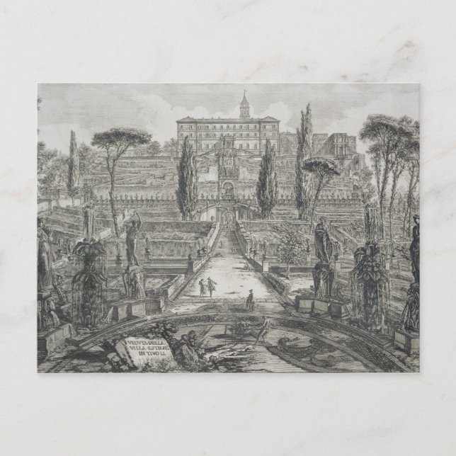 Die Villa d'Este in Tivoli (Gravur) Postkarte (Vorderseite)