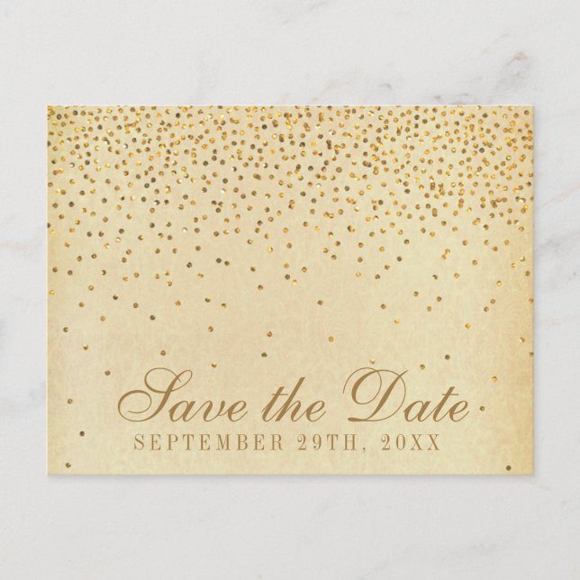 Die Vintage Glam Gold Confetti Wedding Collection Ankündigungspostkarte (Vorderseite)