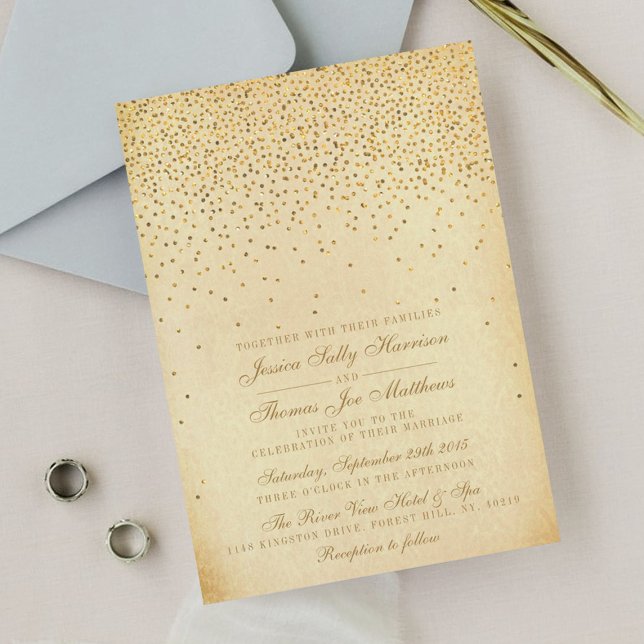 Die Vintage Glam Gold Confetti Wedding Collection Einladung (Von Creator hochgeladen)