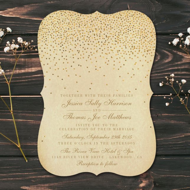 Die Vintage Glam Gold Confetti Wedding Collection Einladung (Von Creator hochgeladen)