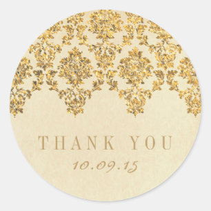 Die Vintage Glam Gold Damast Hochzeitskollektion Runder Aufkleber