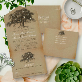 Die Vintage Hochzeitskollektion aus Eichenholz All In One Einladung