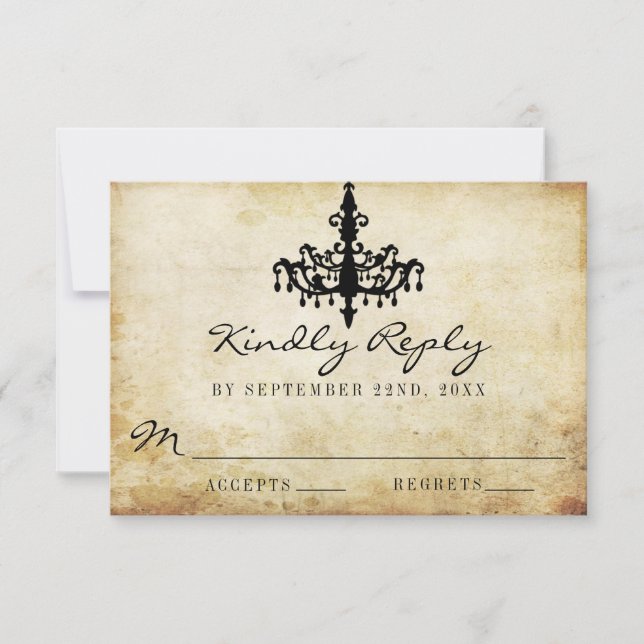 Die Vintage Kronleuchter-Hochzeitskollektion RSVP Karte (Vorderseite)