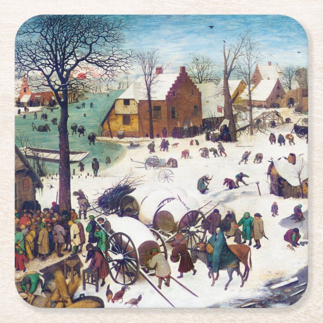 Die Volkszählung in Bethlehem, Pieter Bruegel Rechteckiger Pappuntersetzer (Vorderseite)