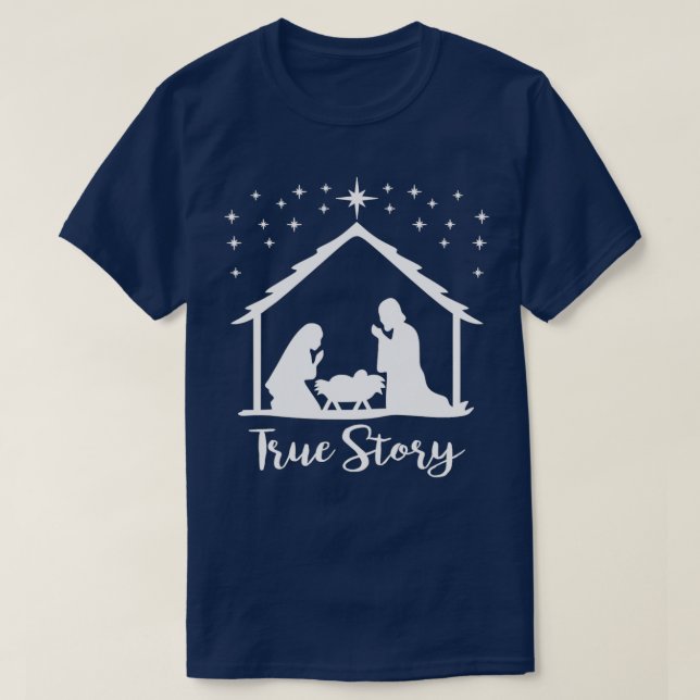 Die wahre Geschichte der Geburt Jesu T-Shirt (Design vorne)