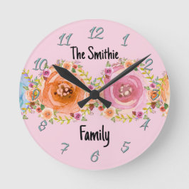 Die Wall-Uhr mit pastellfarbenen Blume in Rosa Runde Wanduhr