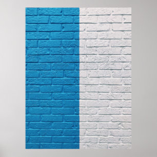 Die Wand ist blau und weiß gestrichen Poster