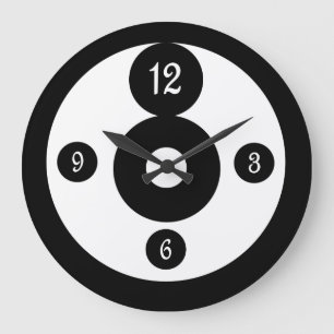 Die Wand-Uhr wird von Schwarz-Weiß-Grafikkreisen u Große Wanduhr