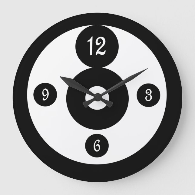 Die Wand-Uhr wird von Schwarz-Weiß-Grafikkreisen u Große Wanduhr (Vorderseite)