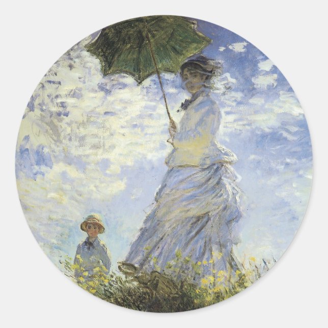 Die Wanderung, Lady mit Sonnenschirm Runder Aufkleber (Vorderseite)