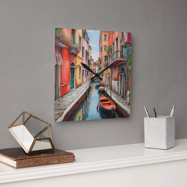 Die Wasserfarbenstraße in Venedig Quadratische Wanduhr (Büro)