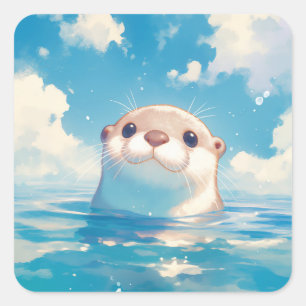 Die wässrige Welt eines süßen Otters Quadratischer Aufkleber