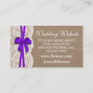 Die Website der rustikalen Lila Bow Wedding Collec Begleitkarte