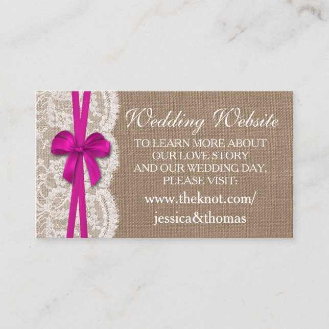 Die Website der rustikalen rosa Bow Wedding Collec Begleitkarte (Vorderseite)