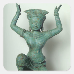 Die weibliche Knetfigur, die zur Stützung einer Quadratischer Aufkleber